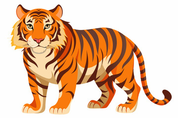 Fototapeta premium A Standing Orange and Black Striped Tiger with a Curled Tail