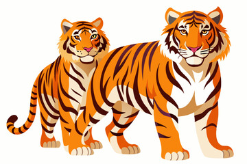 Obraz premium Two Striped Tigers Standing Side-by-Side