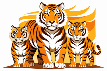 Obraz premium Three Tigers Standing Against A Yellow Background