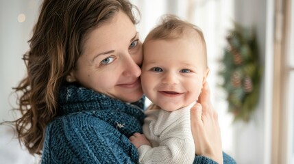 The mother cuddling baby