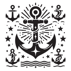 Anchors ship icon silhouettes vector. 