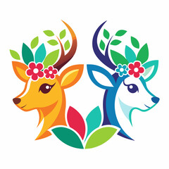 playful colorful logo a deer wearing vector illustration