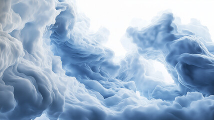 Obraz premium A dramatic and intricate cloud formation. The clouds are predominantly in shades of blue and white, with varying textures and densities. They seem to be billowing and swirling