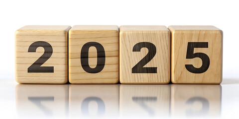 New year 2025 concept. Text on cube blocks isolated on white background.