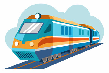Fototapeta premium Modern Blue and Orange Train on Tracks