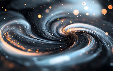 Abstract Background of Swirling Ink Patterns with Light Trails and Bokeh Effects