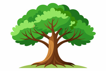 Cartoon Illustration of a Green Tree with Brown Branches and Trunk