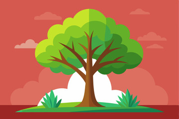 A Large Tree with Lush Green Leaves Stands Tall in a Simple Landscape