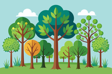 A Flat-Style Illustration of a Lush Green Forest With Blue Sky