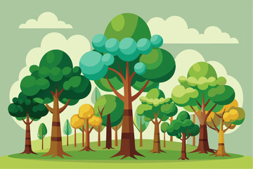 Colorful Trees in a Green Forest Landscape