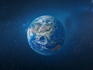 Planet Earth depicted in stunning detail, suspended in the boundless void of space, highlighting the diversity of landscapes ,our blue planet in the galaxy, australia asia continent