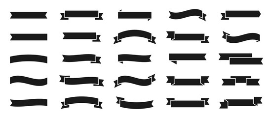 Black ribbon big vector set. Ribbons banner collection. Isolated on a white background. A decorative element for project design, presentation, etc.