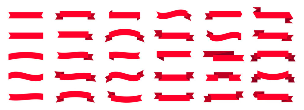 Red ribbon big vector set. Ribbons banner collection. Isolated on a white background. A decorative element for project design, presentation, etc.