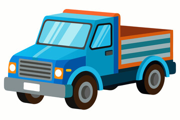 Cartoon Blue Truck with Orange Bed and Striped Sides