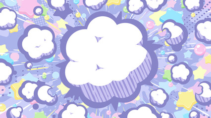 煙と星が広がるかわいい爆発の背景イラスト_16:9