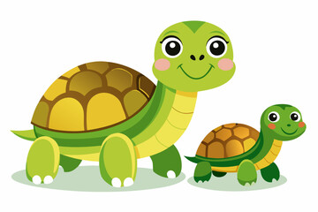 Obraz premium A Cartoon Illustration of a Large Turtle and a Small Turtle