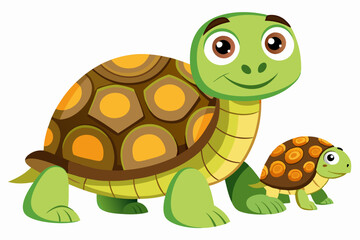 Obraz premium Cartoon Illustration of a Mother Turtle and Her Baby