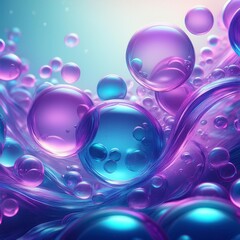 Generative AI illustration of abstract background with transparent purple and blue bubbles of different sizes