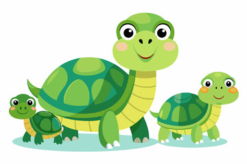 Obraz premium A Family of Three Cartoon Turtles with Big Smiles