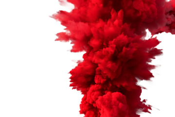 Red smoke billows against a black background, creating a dramatic and abstract image.