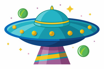 Cartoon illustration of a flying saucer in space