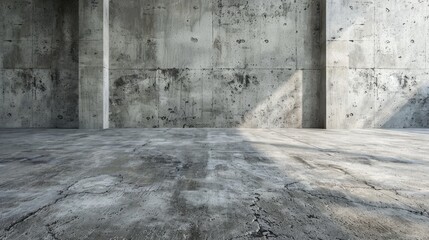 Fototapeta premium Bare concrete room with rough floor for displaying products and text