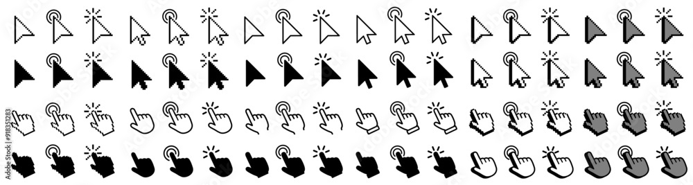Aufkleber Cursor icons set in hand, arrow forms, mouse click cursor set, arrow and hand pointer