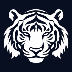 Bold Tiger Head Vector - Iconic Black and White Animal Illustration