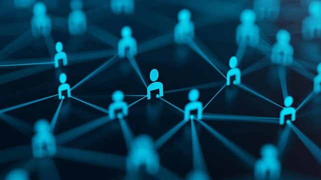 Digital social connections, Generative AI, abstract people shapes linked in a web of relationships