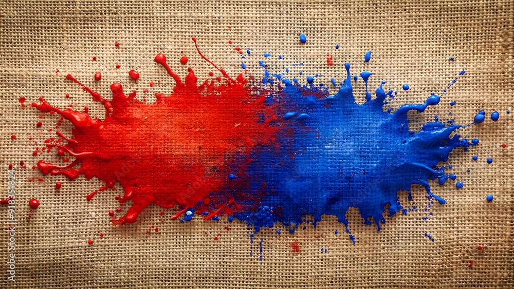 Poster abstract paint splash design on white background: a symphony of cobalt and crimson generative ai