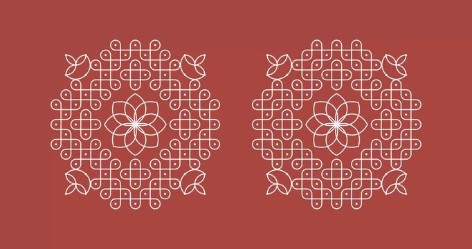 animated Indian Traditional and Cultural pulli or sikku Kolam decor background.