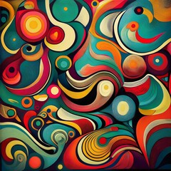 Generative AI illustration of multicolored abstract background with various shapes and colors representing different sizes forming bright ornament