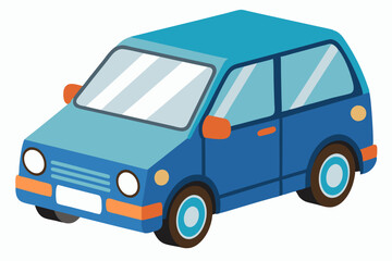 Obraz premium Blue Car with Orange Details and White Background