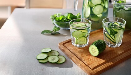 Ingredients for cucumber detox drink on table