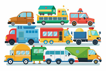 Collection of Colorful Cartoon Vehicles in a Row