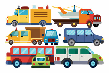 A Collection of Colorful Cartoon Vehicles