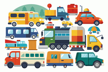 Fototapeta premium Colorful Vehicles and Transportation Illustration
