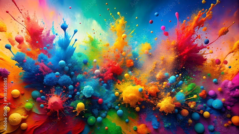Poster a dynamic composition of colorful paint splashes ai generated