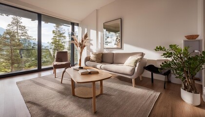 Living room with furniture and large window