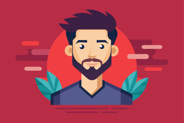 Fototapeta premium Cartoon Illustration of a Man with a Beard and Spiky Hair
