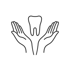 Obraz premium oral care with thin line hands and tooth icon