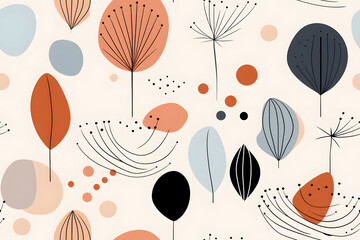 Seamless Abstract Pattern of Minimal Pastel Vibrant Color Background Design with Leaves. Print Ready for Textile, Fabric, Packaging, Banner, Decor, Wrap, Fashion, Accessories, Web, and Social.