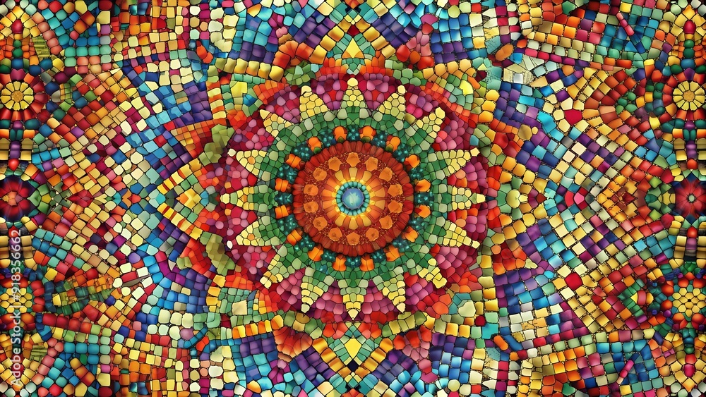 Aufkleber abstract geometric mosaic: a vibrant tapestry of interlocking shapes in a kaleidoscope of colors gen
