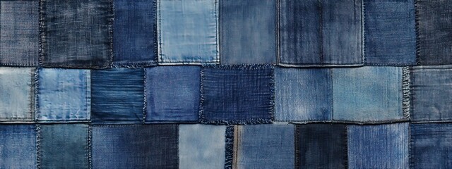 patchwork denim textures pattern background. a creative use for recycled material. Fashion design	
