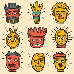 Colorful Cartoon Masks Set for Design