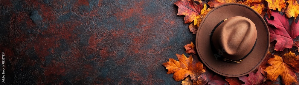 Aufkleber thanksgiving background with a pilgrim's hat and ample space for copy. flat lay with a minimal autum