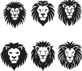 Set of lion heads Silhouette Vector