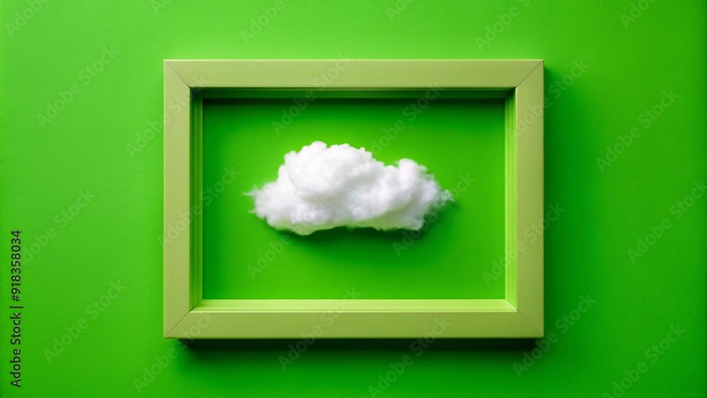 Poster celestial canvas: a single white cloud in a vibrant green frame generative ai