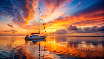 A Solitary Sailboat Bathed in the Golden Hues of a Setting Sun  AI generated