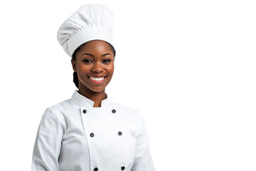 Portrait of black female chef on transparent background